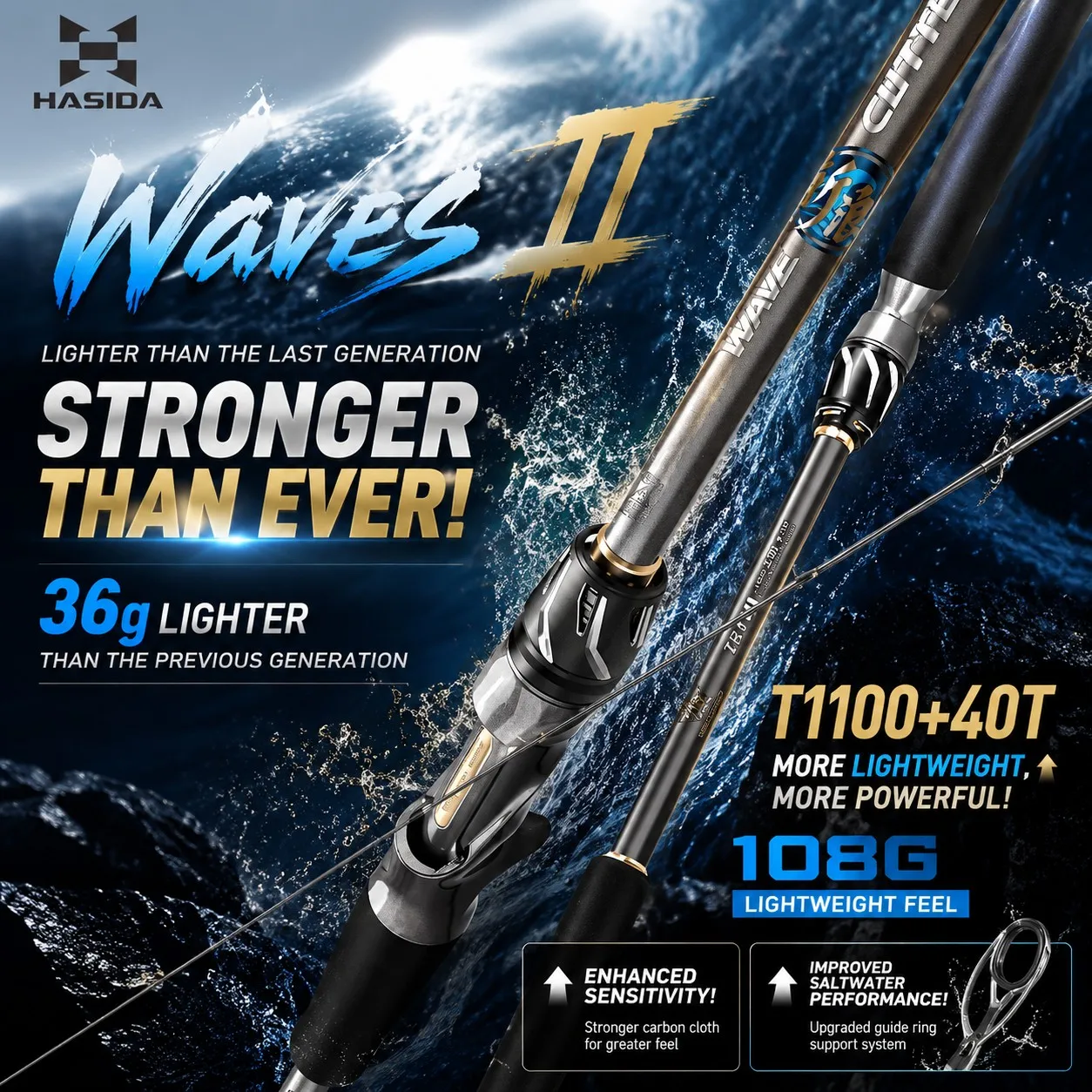 HASIDA Waves II Long Casting Fishing Rod Toray T1100+40T Carbon DKK Titanium A Guides Fuji Reel Seat Portable Freshwater LureRod
HASIDA Waves II Long Casting Fishing Rod Toray T1100+40T Carbon DKK Titanium A Guides Fuji Reel Seat Portable Freshwater LureRod