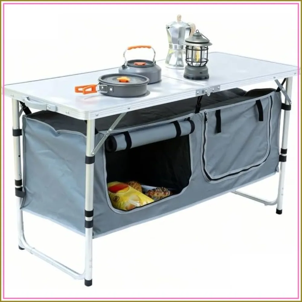 Folding Camping Table with Storage, Portable Kitchen Table, 3 Heights Adjustable, Lightweight for BBQ Picnic Beach
Folding Camping Table with Storage, Portable Kitchen Table, 3 Heights Adjustable, Lightweight for BBQ Picnic Beach