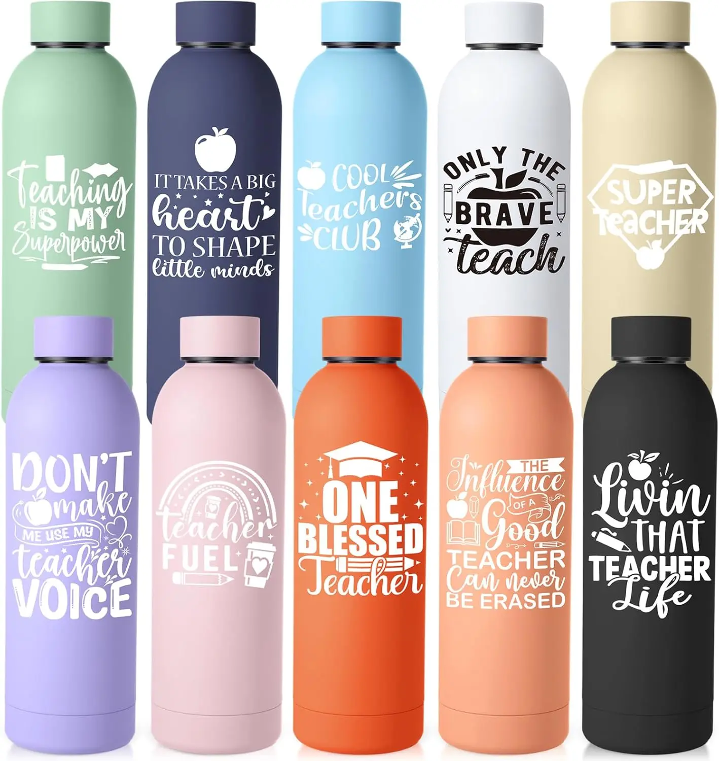 10 Pack 17 oz Stainless Steel Water Bottles for Teacher Appreciation Gifts Insulated Cups Bulk Assorted Colors
10 Pack 17 oz Stainless Steel Water Bottles for Teacher Appreciation Gifts Insulated Cups Bulk Assorted Colors
