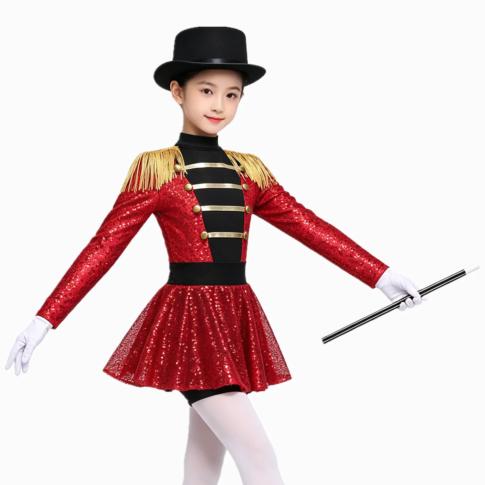 Girls Circus Ringmaster Magician Lion Tamer Cosplay Costume Set Tassel Zipper Sequin Circus Bodysuit with Hat Magic Wand Gloves
Girls Circus Ringmaster Magician Lion Tamer Cosplay Costume Set Tassel Zipper Sequin Circus Bodysuit with Hat Magic Wand Gloves