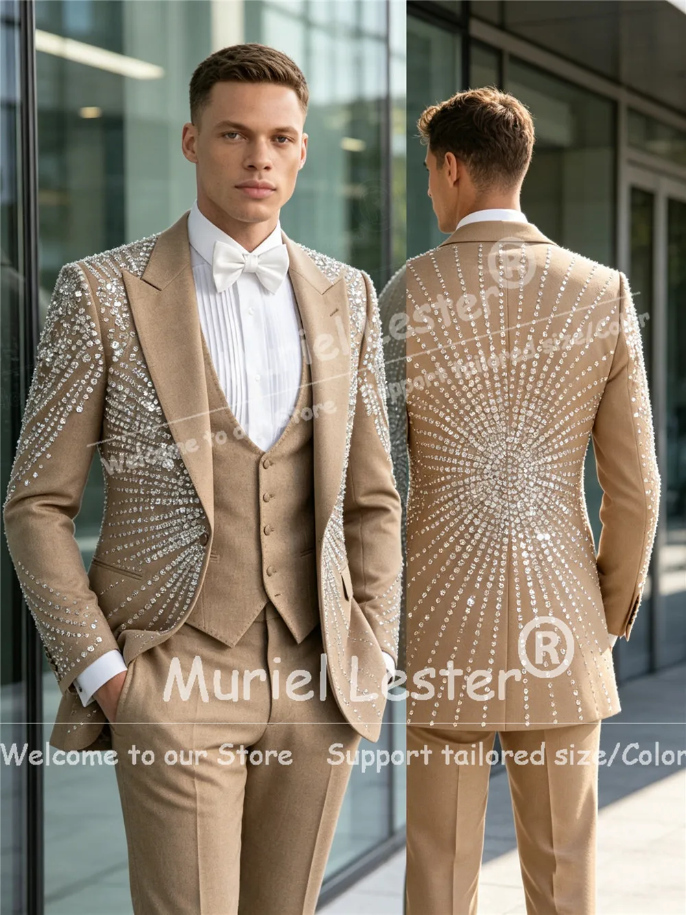 Exquisite Wedding Suit For Man Peaked Label Prom Blazer Diamond Beaded Stones Jacket Vest Pants 3 Piece Set Groom Tuxedos Outfit
Exquisite Wedding Suit For Man Peaked Label Prom Blazer Diamond Beaded Stones Jacket Vest Pants 3 Piece Set Groom Tuxedos Outfit