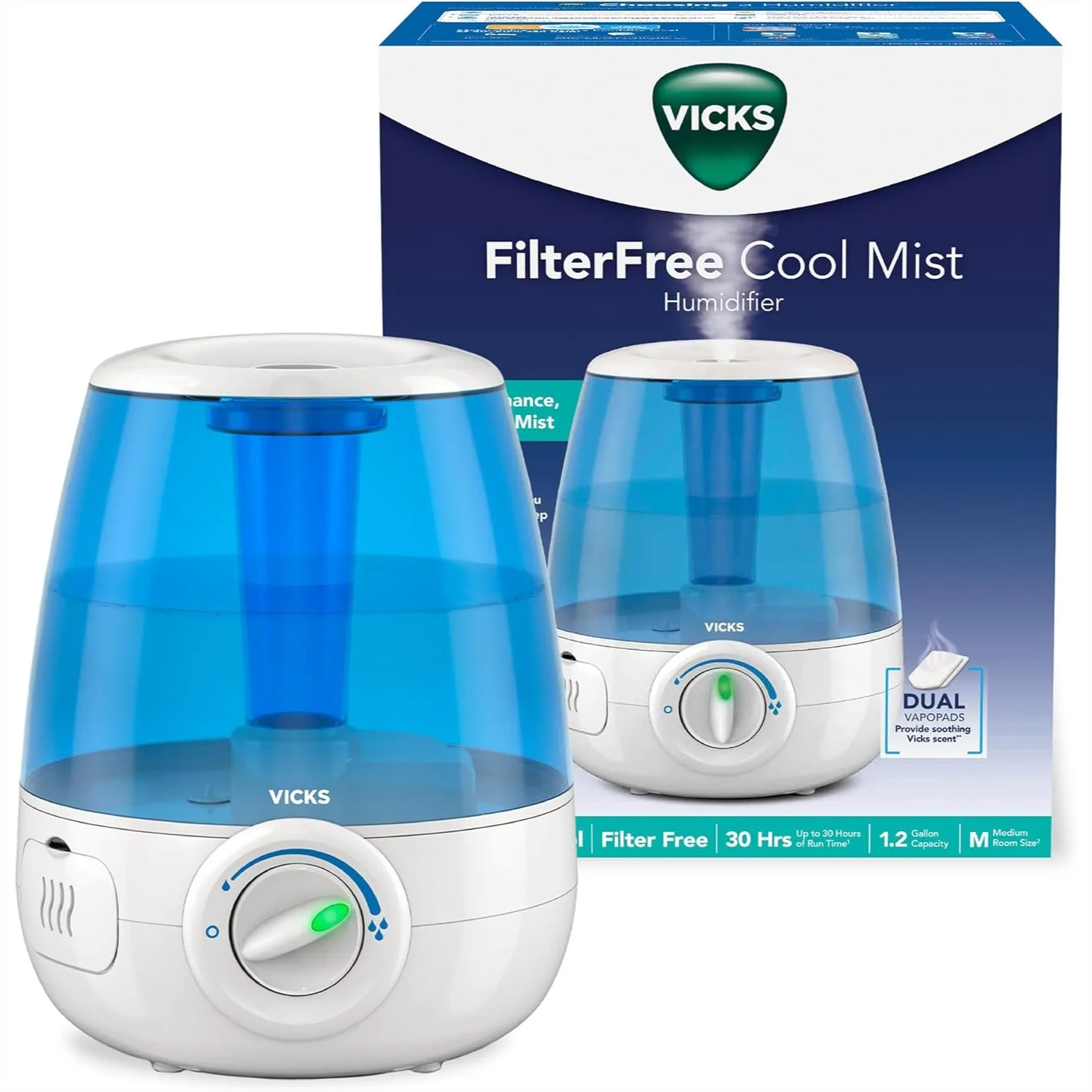 Filter-Free Cool Mist Humidifier, 1.2 Gal Ultrasonic for Bedrooms & Kids Rooms, Works with VapoPads
Filter-Free Cool Mist Humidifier, 1.2 Gal Ultrasonic for Bedrooms & Kids Rooms, Works with VapoPads