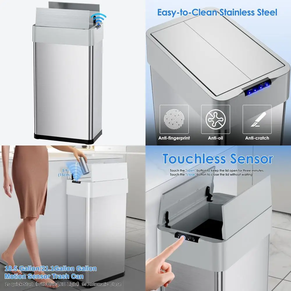 13.2 gallon touchless motion sensor trash bin with soft-close lid and bag holder
13.2 gallon touchless motion sensor trash bin with soft-close lid and bag holder