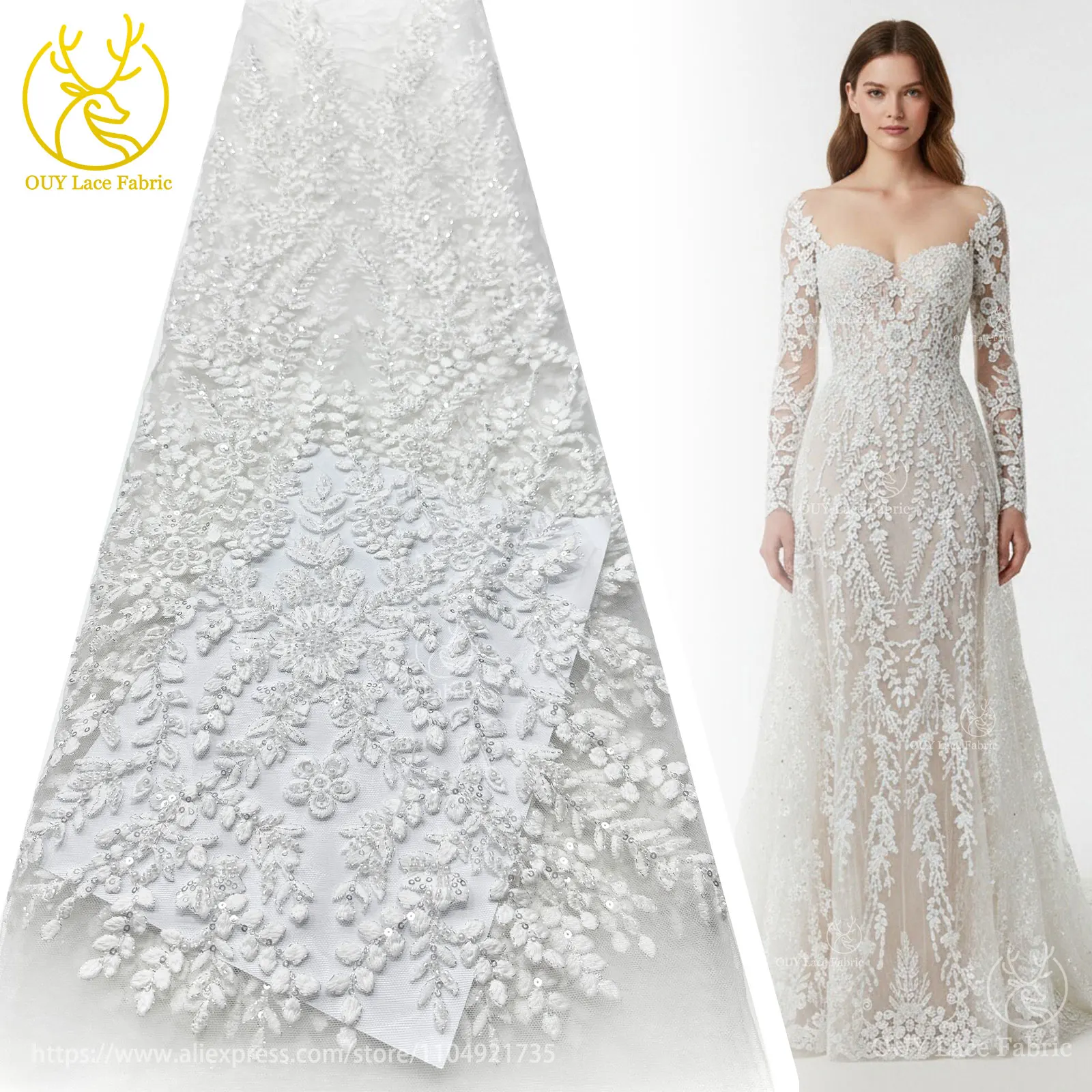 White Bridal Wedding Wedding Dress Lace Fabric 2025 Beautiful French Nigerian 2D Embroidery Beaded Sequins Lace Fabric Sewn 5Y
White Bridal Wedding Wedding Dress Lace Fabric 2025 Beautiful French Nigerian 2D Embroidery Beaded Sequins Lace Fabric Sewn 5Y