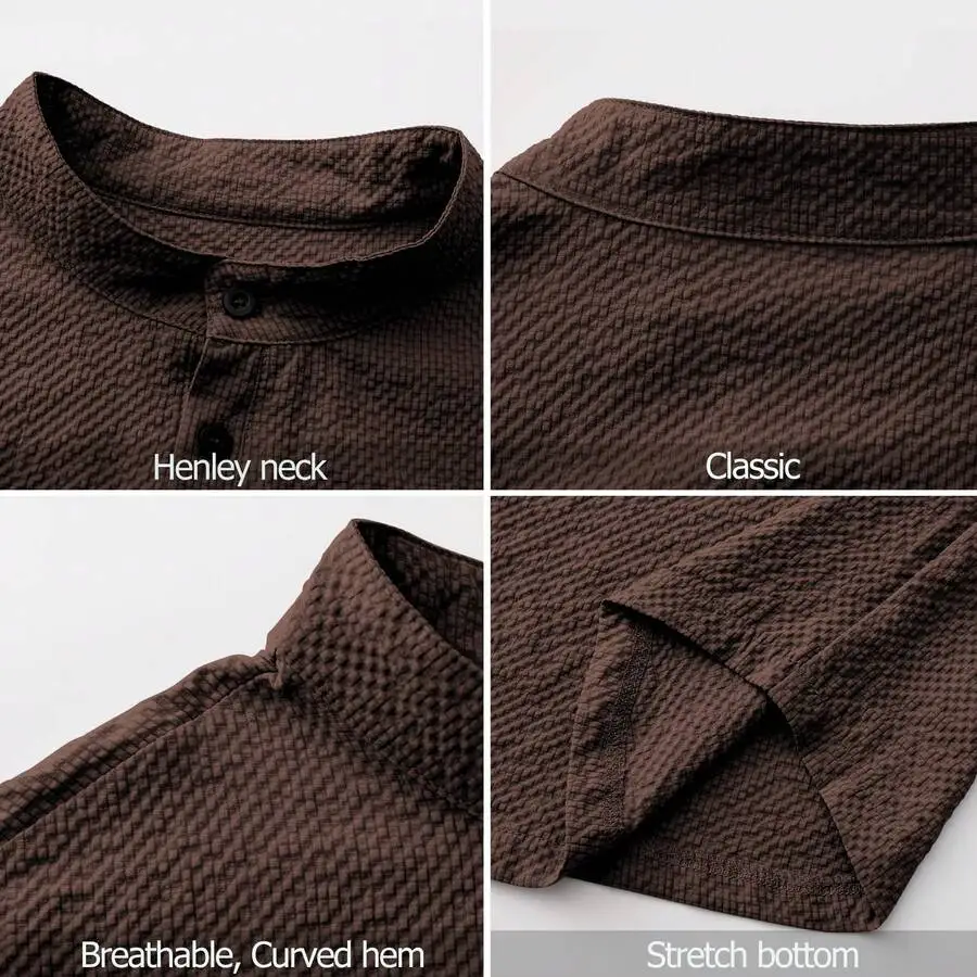 Mens Long Sleeve Waffle Knit Henley Shirt With Band Collar And Button Placket
Mens Long Sleeve Waffle Knit Henley Shirt With Band Collar And Button Placket