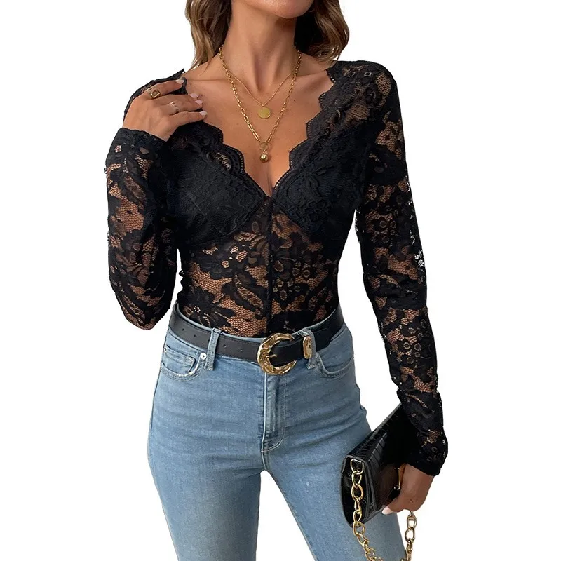 Sexy Outfit Jumpsuit Lace Long Sleeve V Neck Bodysuit Sheer Lace Spliced Black Romper High Cut Leg Back V Cutout White
Sexy Outfit Jumpsuit Lace Long Sleeve V Neck Bodysuit Sheer Lace Spliced Black Romper High Cut Leg Back V Cutout White