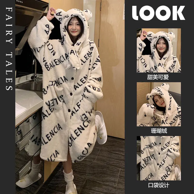 Winter Nightgown Thickened Coral Fleece For Women Loose Pajamas Plush Bathrobe Nigthwear Medium To Long Sleep Wear Girl's Robe
Winter Nightgown Thickened Coral Fleece For Women Loose Pajamas Plush Bathrobe Nigthwear Medium To Long Sleep Wear Girl's Robe
