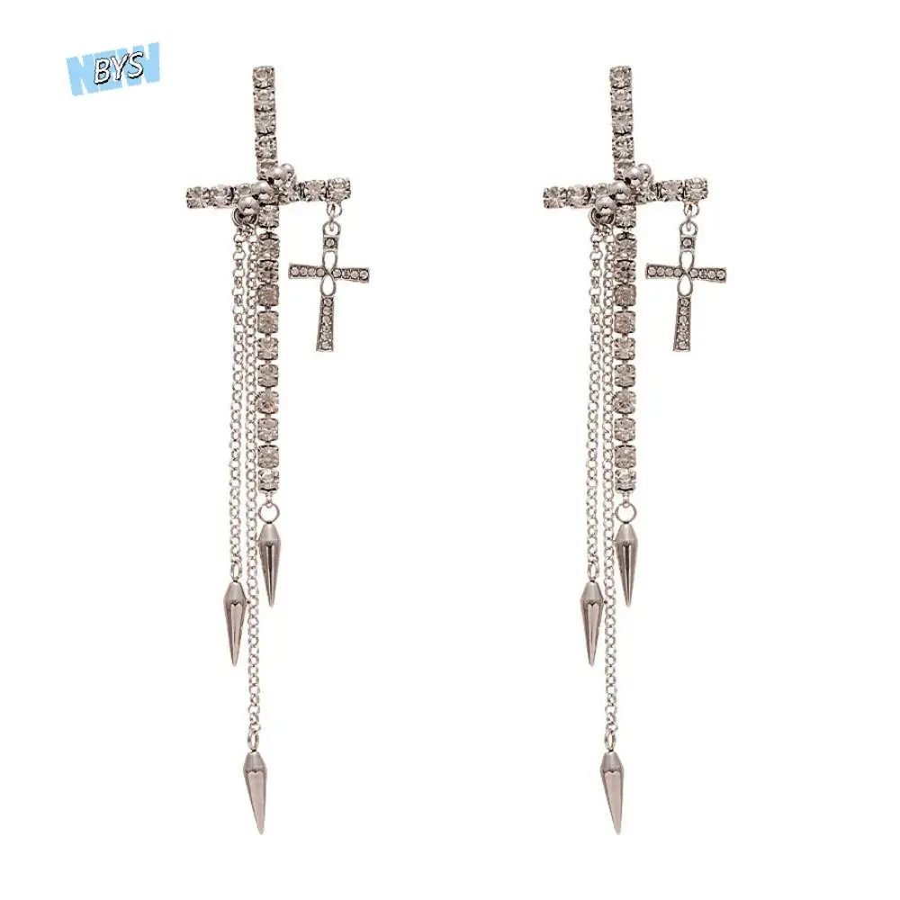 Inlaid Rhinestones Cross Earrings Fashion Exaggerate Long Tassels Dangle Earrings Temperament Silver Ear Stud Party
Inlaid Rhinestones Cross Earrings Fashion Exaggerate Long Tassels Dangle Earrings Temperament Silver Ear Stud Party