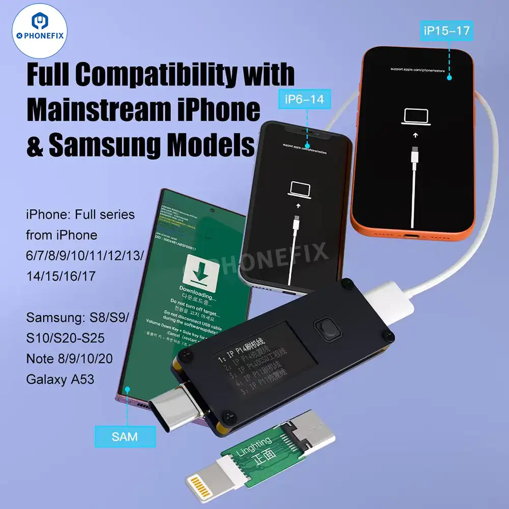 Универсальный кабель для восстановления и прошивки 7-в-1 для iPhone 6-17 Pro Max / Samsung S8-S25 Note 8-10 / Galaxy A53
Универсальный кабель для восстановления и прошивки 7-в-1 для iPhone 6-17 Pro Max / Samsung S8-S25 Note 8-10 / Galaxy A53