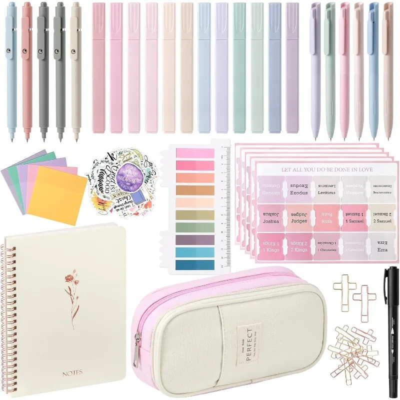 Bible Journaling Accessories Set with Bible Tabs Highlighters, Pencil Case, Notebook, Tabs, Stickers, Cross Paper Clips Kit
Bible Journaling Accessories Set with Bible Tabs Highlighters, Pencil Case, Notebook, Tabs, Stickers, Cross Paper Clips Kit