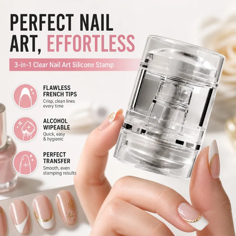3 in 1 Clear Nail Silicone Stamper Alcohol Wipeable French Nail Art Stamping Tool Transparent Template Plate Transfer Printing
3 in 1 Clear Nail Silicone Stamper Alcohol Wipeable French Nail Art Stamping Tool Transparent Template Plate Transfer Printing