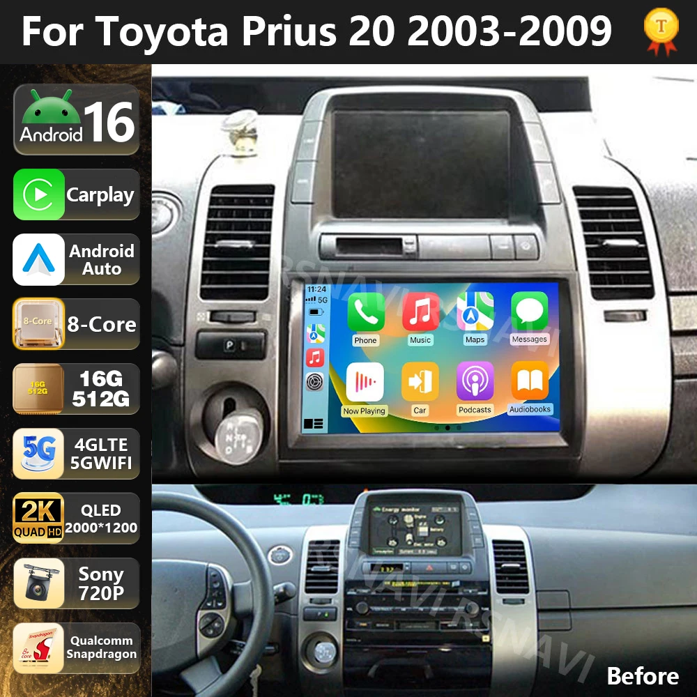 Qualcomm Android 16 Car Radio Multimedia Player For Toyota Prius 20 2002-2009 Auto Carplay Stereo DSP wifi+4G 2Din BT Navigation
Qualcomm Android 16 Car Radio Multimedia Player For Toyota Prius 20 2002-2009 Auto Carplay Stereo DSP wifi+4G 2Din BT Navigation