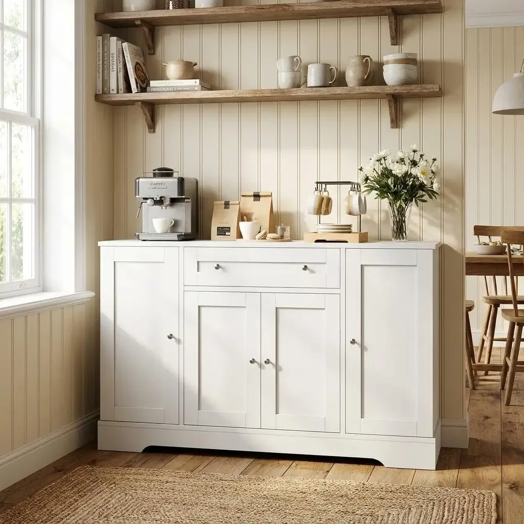 55 Inch Modern White Sideboard Cabinet With Door Shelves Drawer For Kitchen Dining Living Room
55 Inch Modern White Sideboard Cabinet With Door Shelves Drawer For Kitchen Dining Living Room