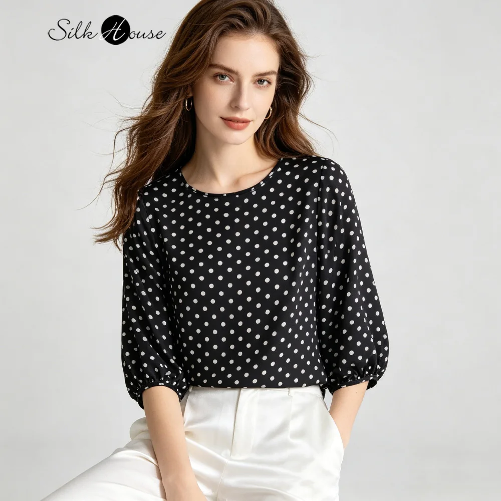 2026 Women's Casual Summer Clothing 21MM 100% Natural Mulberry Silk Plain Satin Round Neck Lantern Sleeve Polka Dot T-shirt
2026 Women's Casual Summer Clothing 21MM 100% Natural Mulberry Silk Plain Satin Round Neck Lantern Sleeve Polka Dot T-shirt