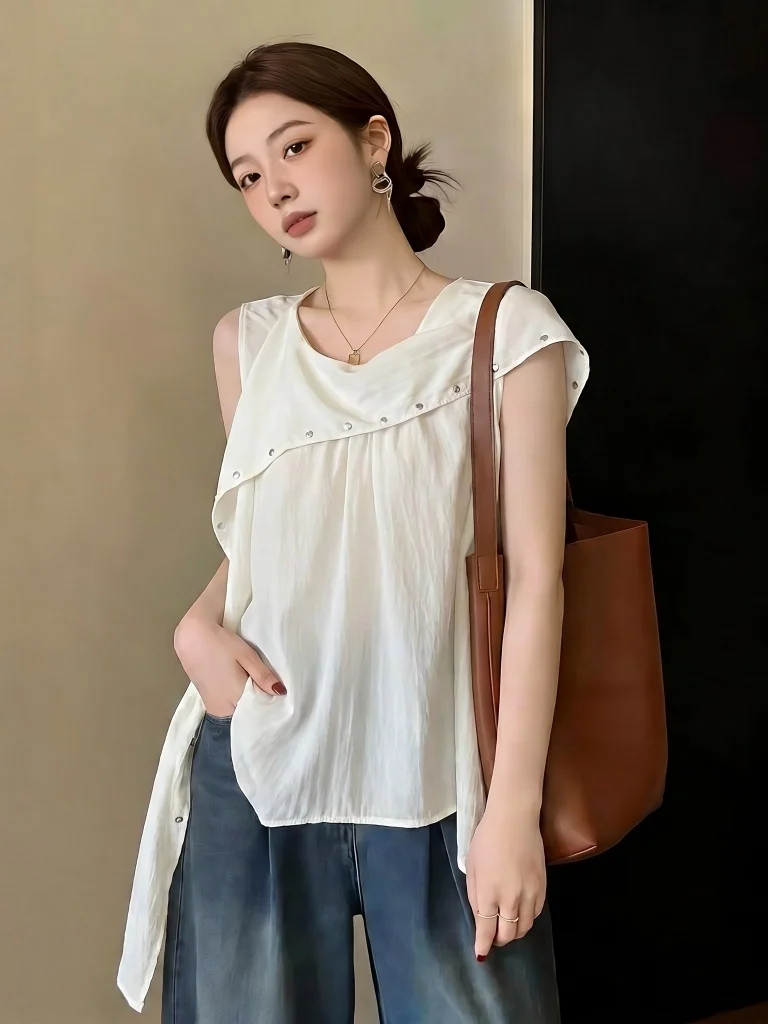 Summer New plus Size Women's Shirt with Sash Asymmetrical Sleeveless Regular Fit Commute Style Korean Version round Neck
Summer New plus Size Women's Shirt with Sash Asymmetrical Sleeveless Regular Fit Commute Style Korean Version round Neck