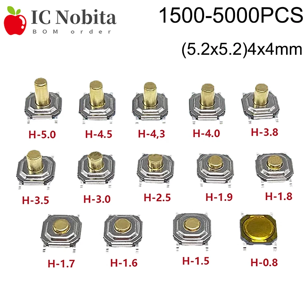 1500-5000 шт./катушка 5,2x5,2 мм металлическая латунная головка тактильный переключатель водонепроницаемый пылезащитный SMD 4Pin 4x4 мм легкие сенсорные микропереключатели
1500-5000 шт./катушка 5,2x5,2 мм металлическая латунная головка тактильный переключатель водонепроницаемый пылезащитный SMD 4Pin 4x4 мм легкие сенсорные микропереключатели