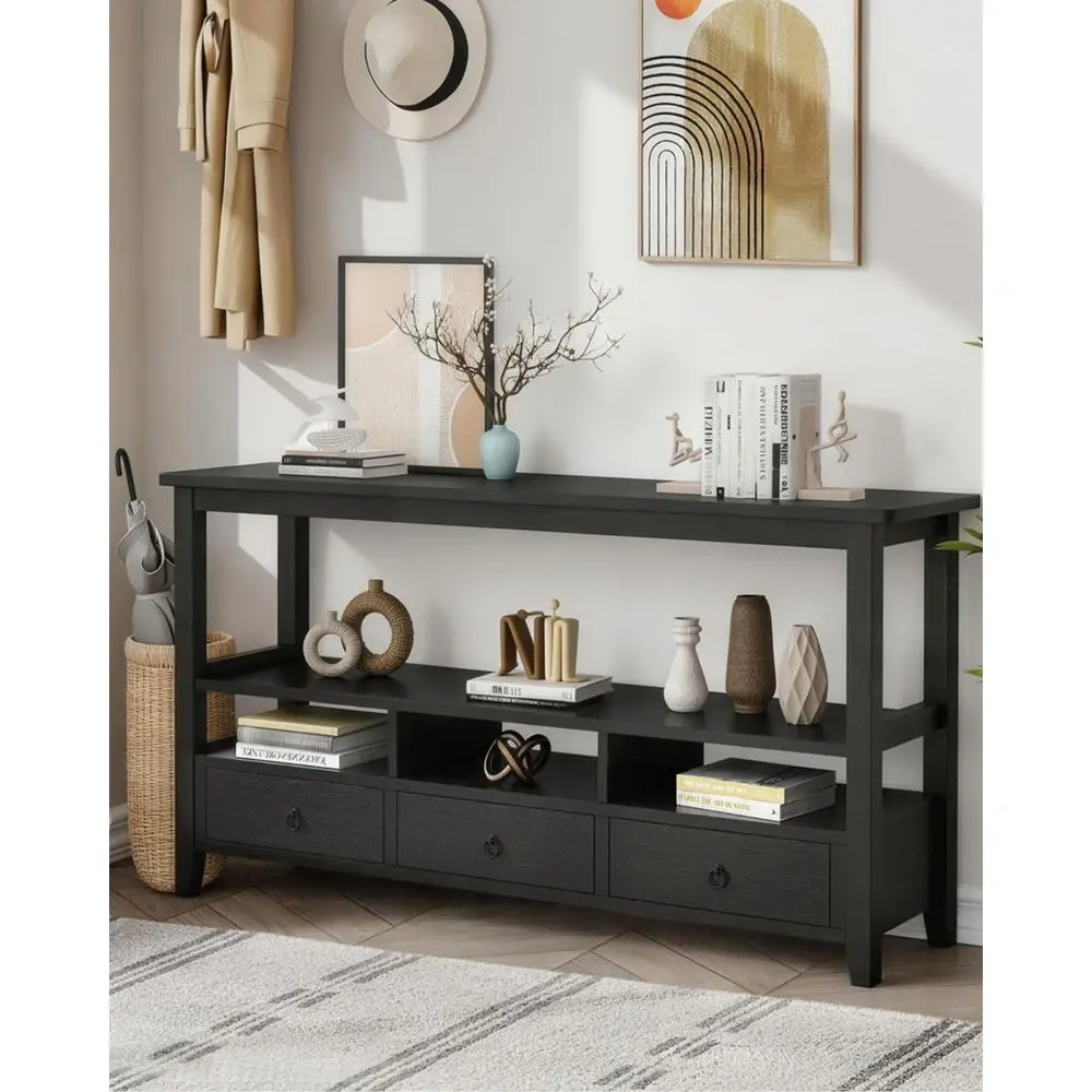 3-Tier Entryway Desk with Storage, 57.9 Wide, Open Shelf, Vintage Style, Black, 29.9 Height
3-Tier Entryway Desk with Storage, 57.9 Wide, Open Shelf, Vintage Style, Black, 29.9 Height