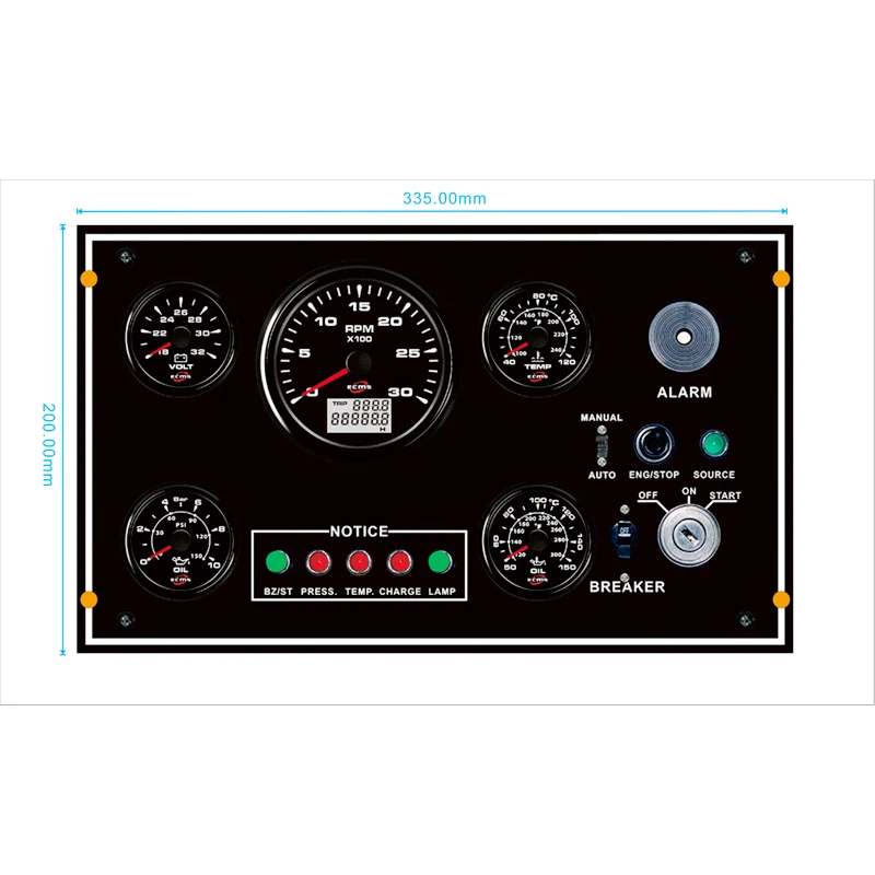 335*200 mm 3KRPM 18-32V 0-10Bar Marine Gauge Control Boat Instrument Panel with Sensor Key Features of the Product
335*200 mm 3KRPM 18-32V 0-10Bar Marine Gauge Control Boat Instrument Panel with Sensor Key Features of the Product