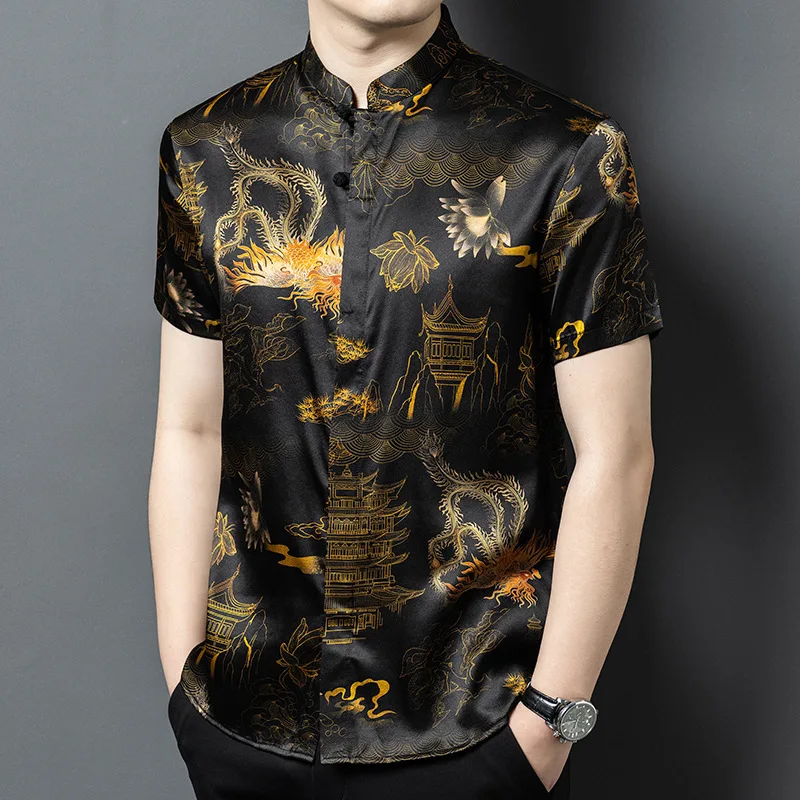 High Quality Real Silk Men's Summer New Short-Sleeved Suit Shirt Middle-Aged Stand Collar Top Half Sleeve Men
High Quality Real Silk Men's Summer New Short-Sleeved Suit Shirt Middle-Aged Stand Collar Top Half Sleeve Men
