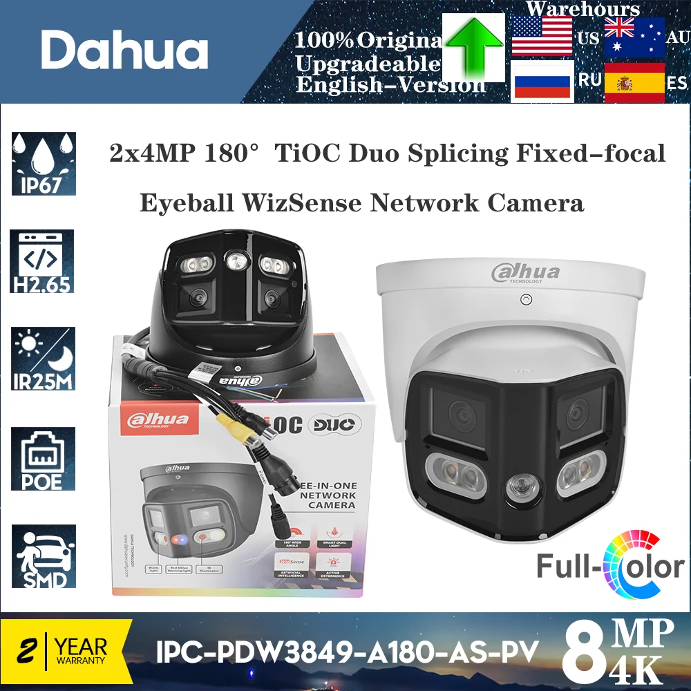 Оригинальная камера Dahua 4K, 8 Мп, полный цвет, стандартная IP-камера 2x4 МП, объектив Max EPTZ SMD 4,0, IP67, встроенный микрофон, сетевая камера
Оригинальная камера Dahua 4K, 8 Мп, полный цвет, стандартная IP-камера 2x4 МП, объектив Max EPTZ SMD 4,0, IP67, встроенный микрофон, сетевая камера