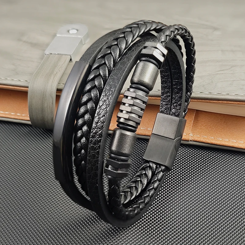 Luxury Stainless Steel Leather Men's Bracelet Multi-layer Hex Accessory Jewelry Men Freeshippings Items Father's Day Gift
Luxury Stainless Steel Leather Men's Bracelet Multi-layer Hex Accessory Jewelry Men Freeshippings Items Father's Day Gift
