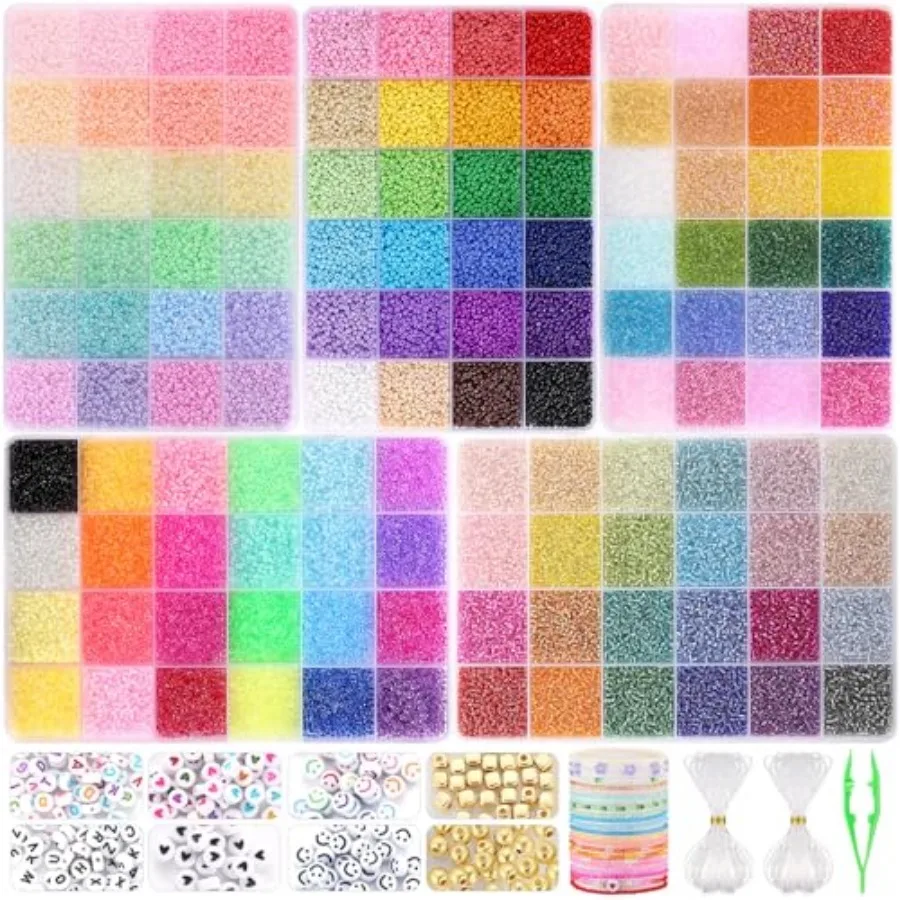 61000pcs 2mm Seed Beads for Jewelry Making, 5 Types 120 Colors Small Glass Beads for Bracelets, Friendship Bracelet Kit with Al
61000pcs 2mm Seed Beads for Jewelry Making, 5 Types 120 Colors Small Glass Beads for Bracelets, Friendship Bracelet Kit with Al