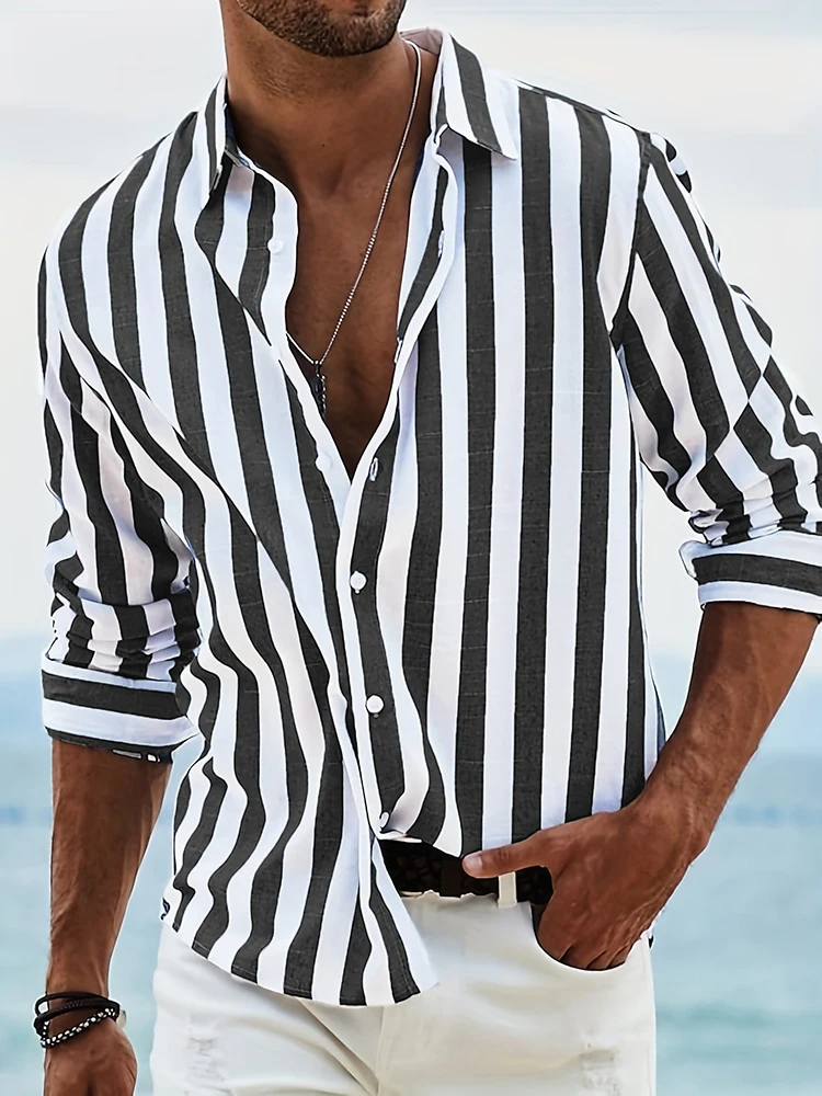 Casual Breathable Long Sleeve Mens Shirts Cotton Linen Striped Printing Shirt For Men Beach Style Loose Buttoned Lapel Cardigan
Casual Breathable Long Sleeve Mens Shirts Cotton Linen Striped Printing Shirt For Men Beach Style Loose Buttoned Lapel Cardigan