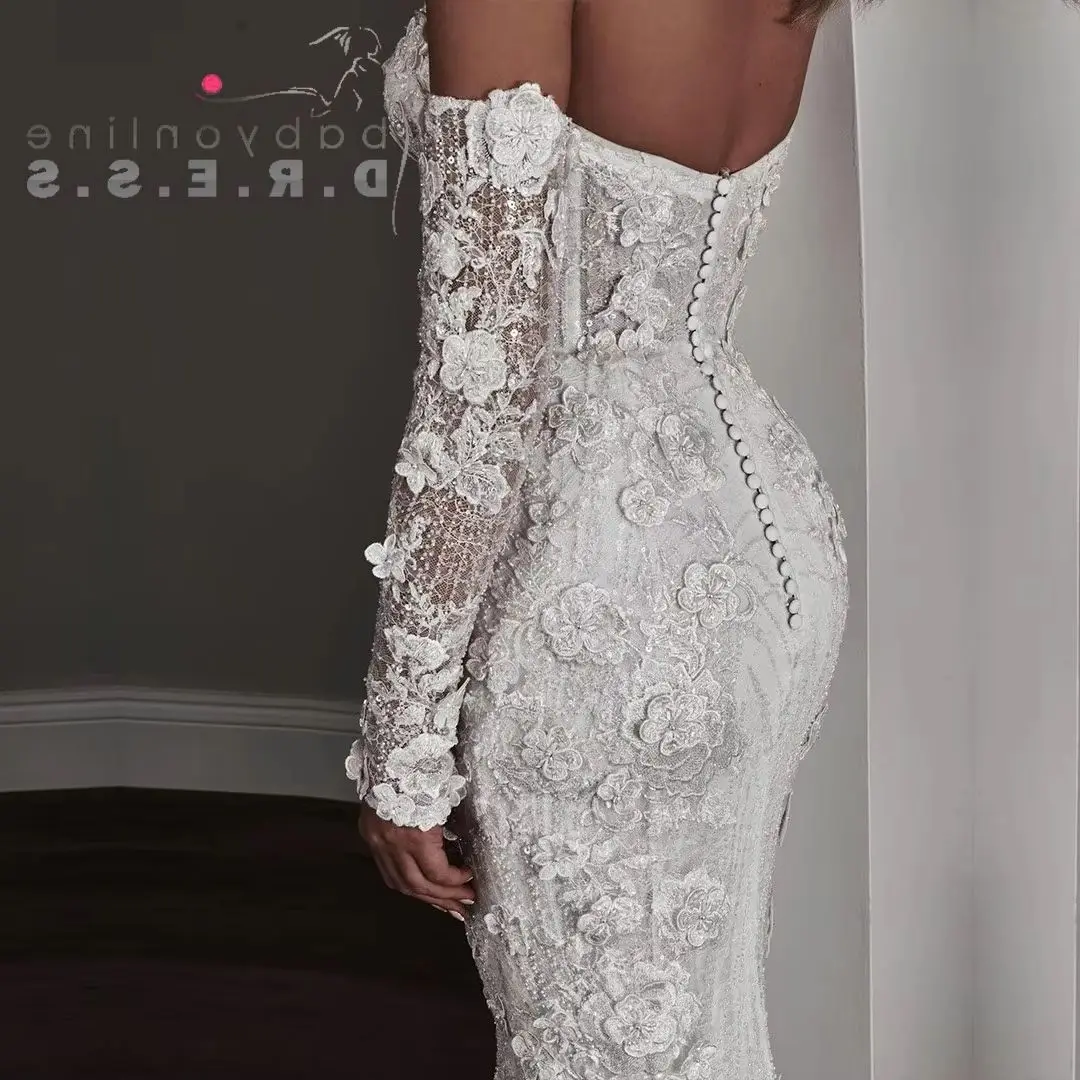 BABYONLINE Customzied Wedding Gown Lace Appliques Crystals Beaded Bodice Long Sleeve Off-shoulder Chapelle Taill Bridal Gown
BABYONLINE Customzied Wedding Gown Lace Appliques Crystals Beaded Bodice Long Sleeve Off-shoulder Chapelle Taill Bridal Gown