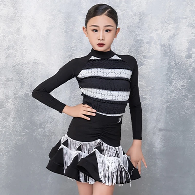 Kids Latin Dance Dress For Girls Black Fringe Long Sleeves Suit Winter Cha Cha Rumba Performance Clothes Practice Wear DNV21513
Kids Latin Dance Dress For Girls Black Fringe Long Sleeves Suit Winter Cha Cha Rumba Performance Clothes Practice Wear DNV21513