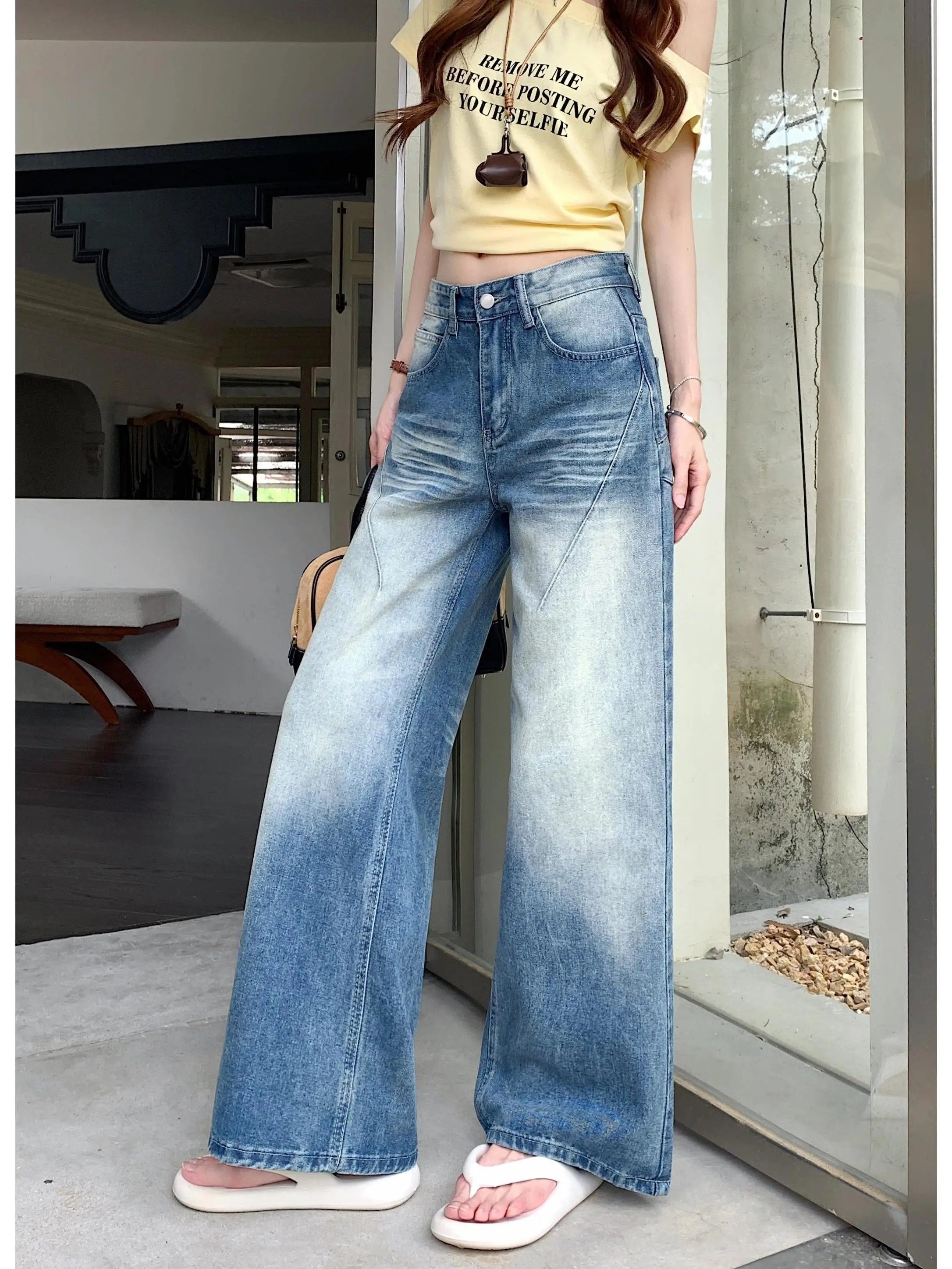 American Style Vintage Washed Denim Jeans Women Summer New Gradient High Waist Loose Slim Straight Wide Leg Pants Trendy
American Style Vintage Washed Denim Jeans Women Summer New Gradient High Waist Loose Slim Straight Wide Leg Pants Trendy