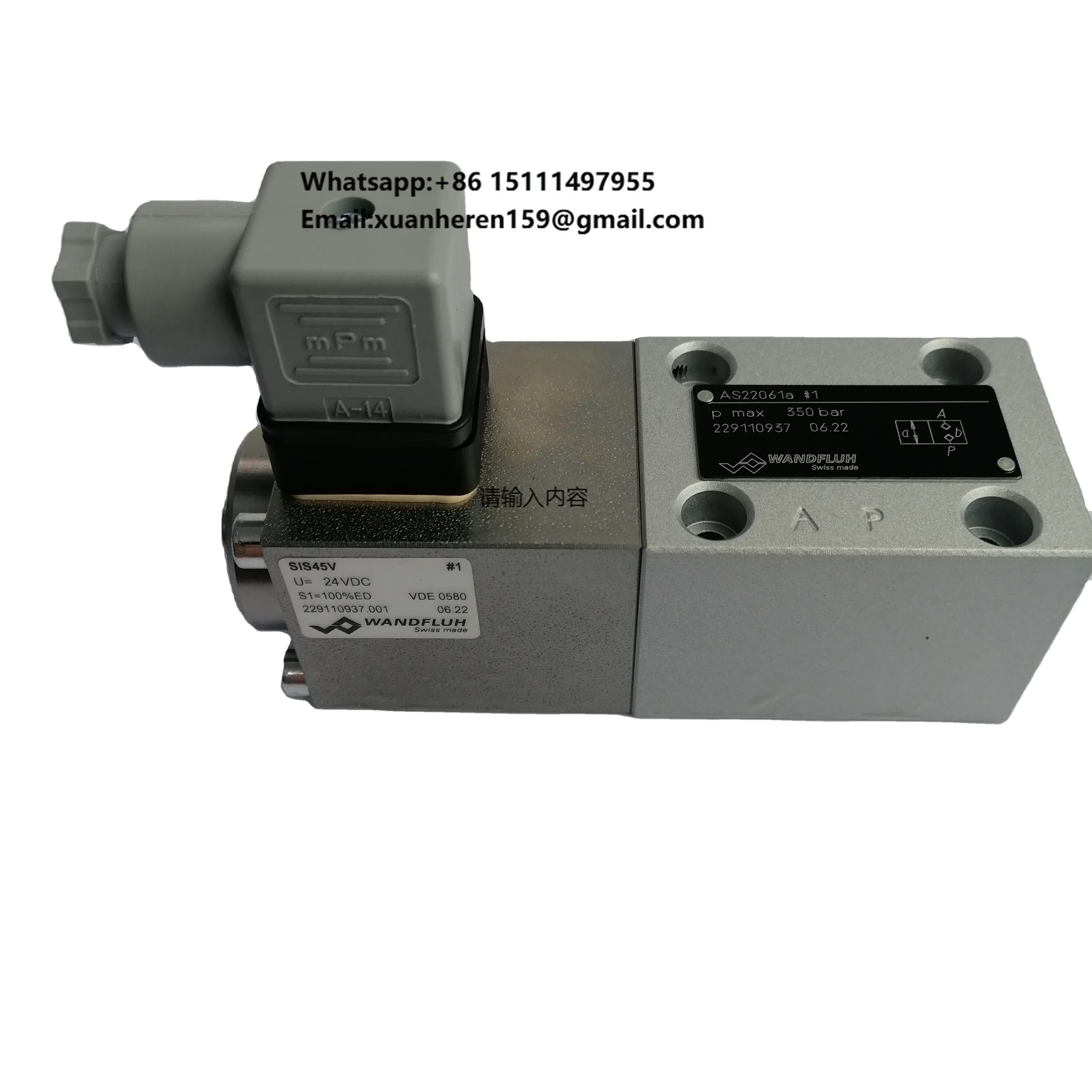 WANDFLUH Solenoid Operated Poppet Valve AS32061a-G24
WANDFLUH Solenoid Operated Poppet Valve AS32061a-G24