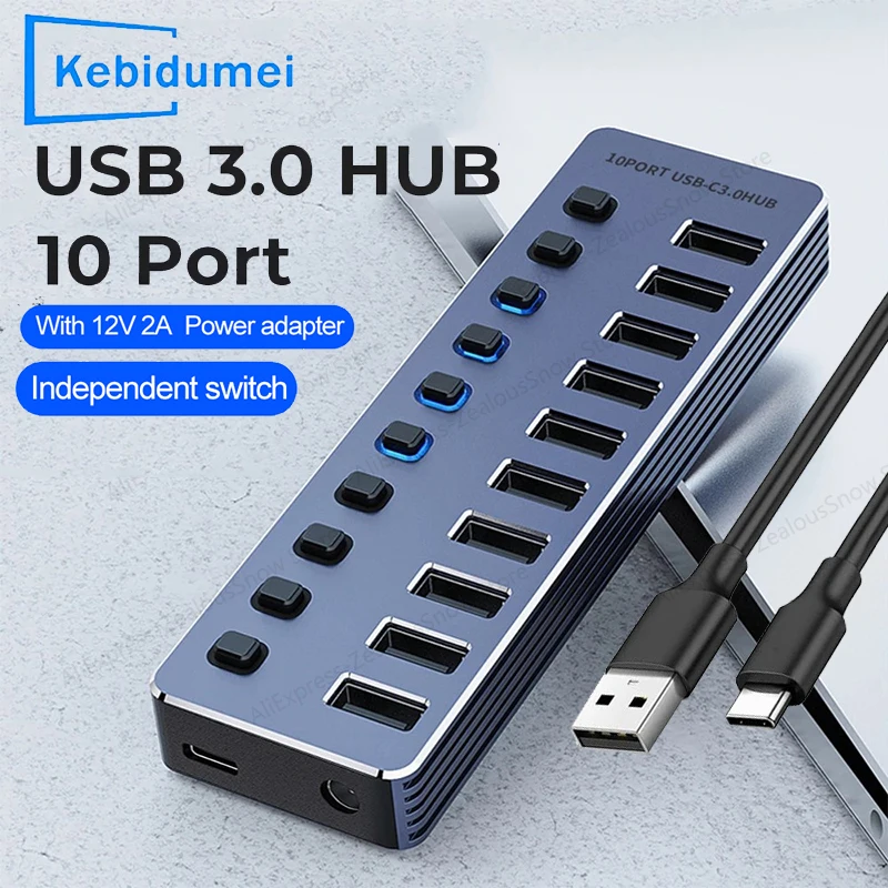 10/7 Port USB Hub USB 3 0 5Gbps Aluminum Splitter Multiple Extension Dock with On/Off Switches 12V Power Adapter for PC Laptop
10/7 Port USB Hub USB 3 0 5Gbps Aluminum Splitter Multiple Extension Dock with On/Off Switches 12V Power Adapter for PC Laptop