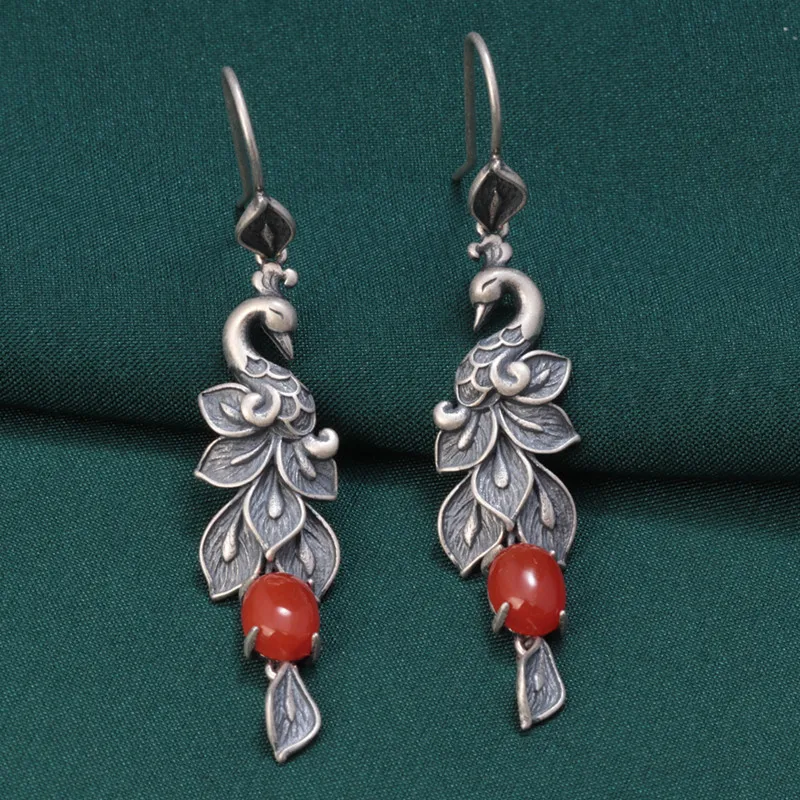 925 Sterling Silver Vintate Peacock Shape Drop Earrings for Women Ethnic Style Red Agate Hanging Earrings Jewelry Wholesale E209
925 Sterling Silver Vintate Peacock Shape Drop Earrings for Women Ethnic Style Red Agate Hanging Earrings Jewelry Wholesale E209