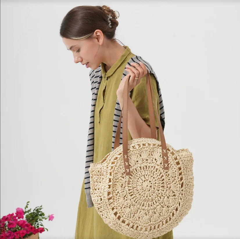 Summer Round Straw Women Vacation Woven Beach Shoulder Bag Large Capacity Hollow Out Simple Tote Bag
Summer Round Straw Women Vacation Woven Beach Shoulder Bag Large Capacity Hollow Out Simple Tote Bag