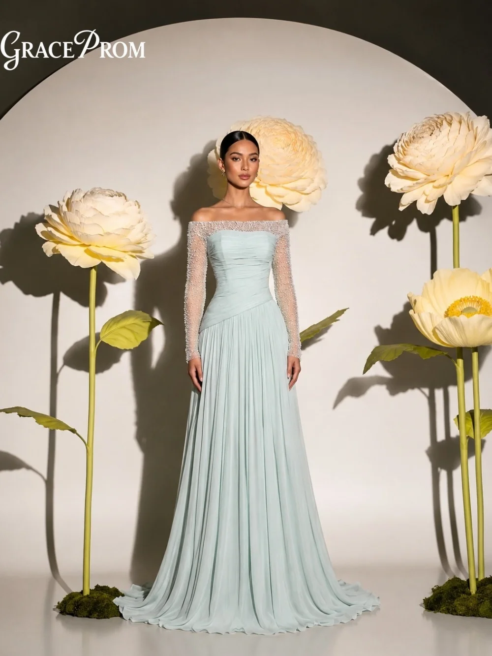 Graceful Beaded Off Shoulder Mint Green Chiffon Party Dress Serene Long Sleeve A Line Evening Gown Wedding Guests فساتين سهرة
Graceful Beaded Off Shoulder Mint Green Chiffon Party Dress Serene Long Sleeve A Line Evening Gown Wedding Guests فساتين سهرة