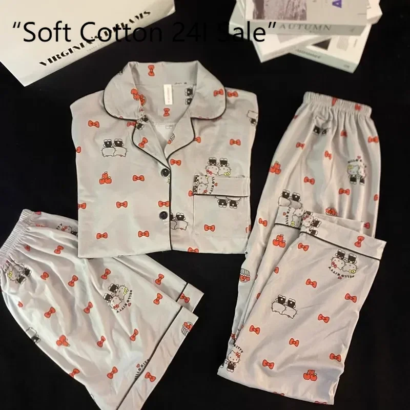 Summer new gray lapel pure cotton cartoon Hello Kitty pajamas women's short sleeves short trousers cute three-piece loungewear
Summer new gray lapel pure cotton cartoon Hello Kitty pajamas women's short sleeves short trousers cute three-piece loungewear