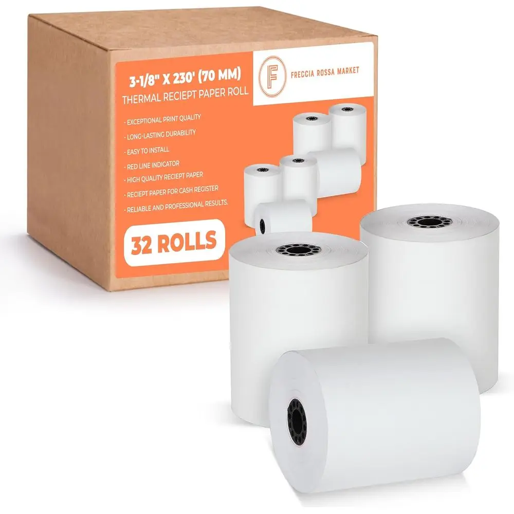 3 1/8 x 230mm Thermal Receipt Paper Rolls for POS Cash Registers - 32 Pack
3 1/8 x 230mm Thermal Receipt Paper Rolls for POS Cash Registers - 32 Pack