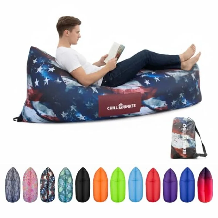 Portable Inflatable Lounger for Beach Camping Nylon Fabric, Red/White/Blue, Self-Inflating Design with Quick-Deflate Valve
Portable Inflatable Lounger for Beach Camping Nylon Fabric, Red/White/Blue, Self-Inflating Design with Quick-Deflate Valve