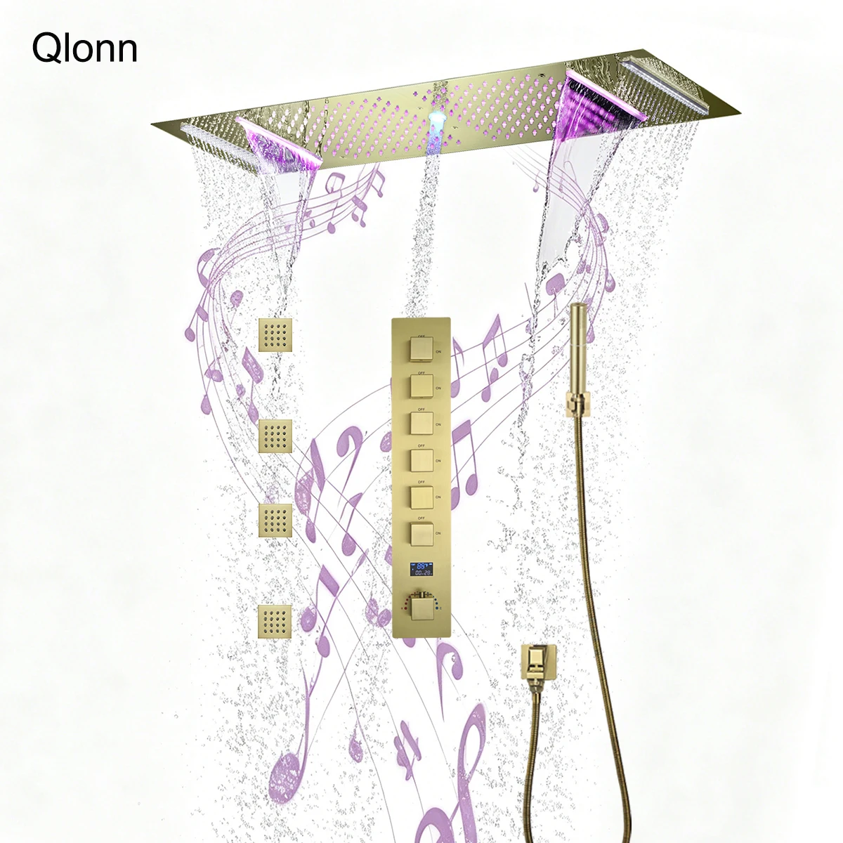 Qlonn Luxury LED Music Shower System Set 900*300mm Embedded Bathroom Ceiling Rainfall Head Digital Thermostatic Valve Body Jets
Qlonn Luxury LED Music Shower System Set 900*300mm Embedded Bathroom Ceiling Rainfall Head Digital Thermostatic Valve Body Jets
