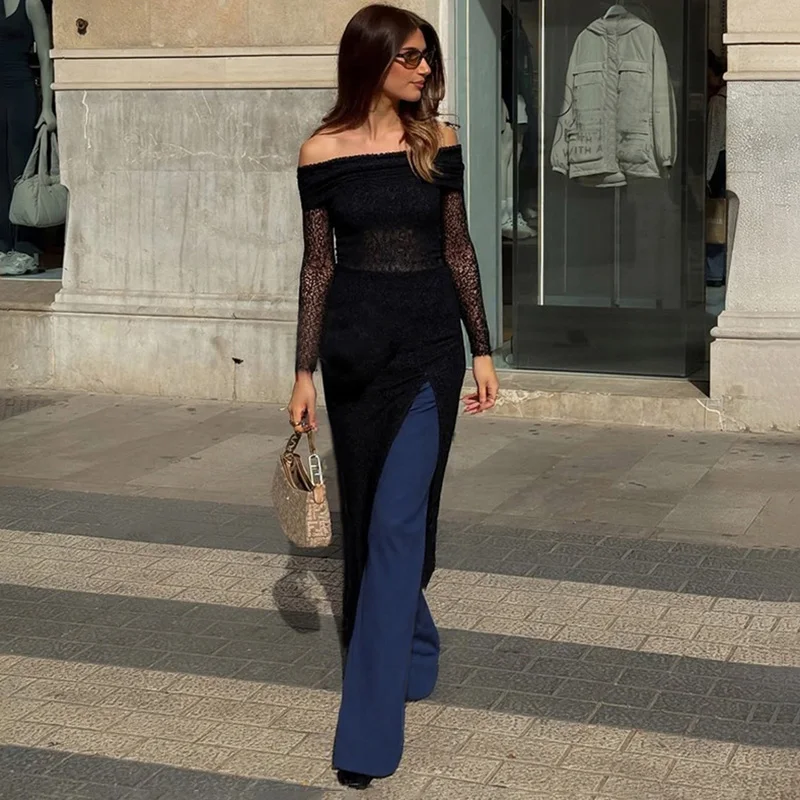 Tornova Lace One Shoulder Long Sleeve Dress Female Sexy Hollow See Through Long Dress Elegant Slim Slit Autumn New Women's Dress
Tornova Lace One Shoulder Long Sleeve Dress Female Sexy Hollow See Through Long Dress Elegant Slim Slit Autumn New Women's Dress