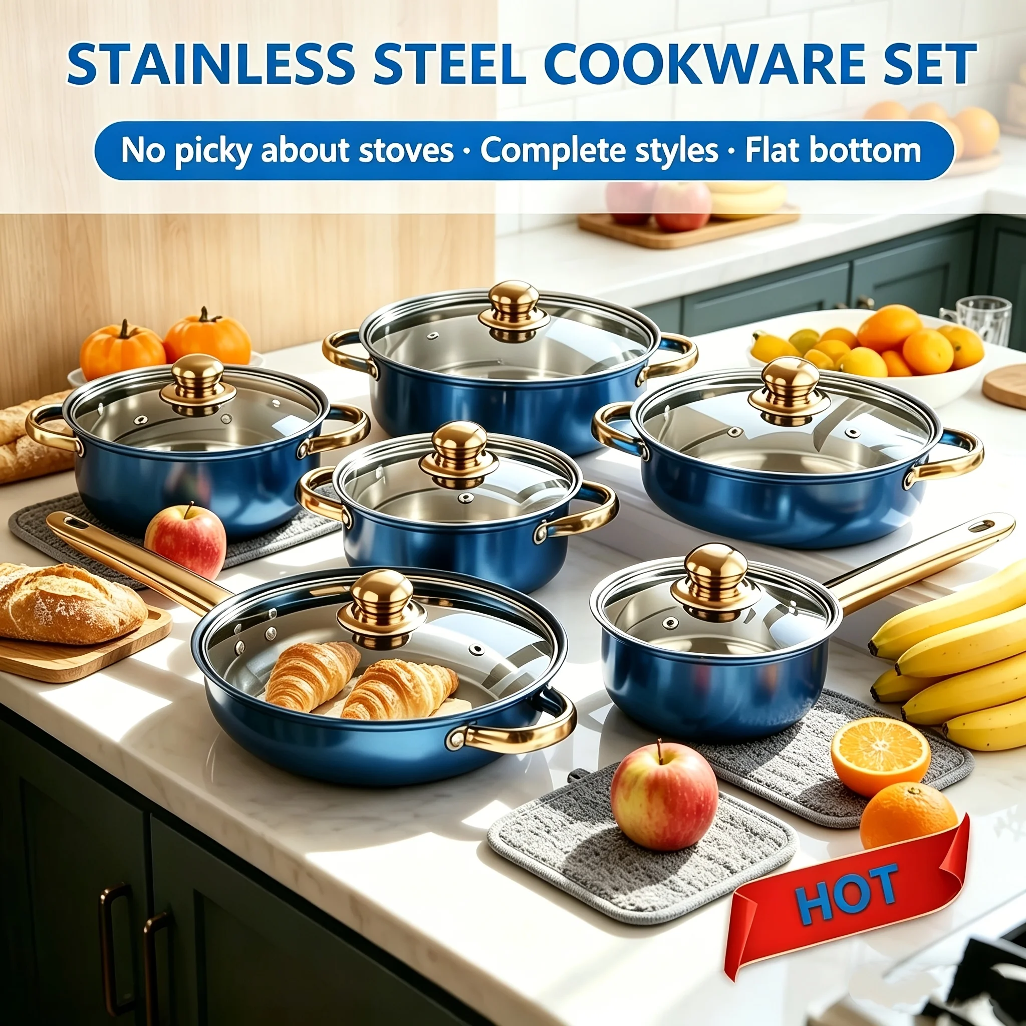 14-Piece Stainless Steel Cookware Set – 6 Pots, 6 Lids, 2 Heat-Resistant Pads | Non-Stick Frying Pans & Multipurpose Pots | Dishwasher Safe, Oven Safe, Induction Compatible | Sleek Design, Durable Construction, Easy-Clean Surface
14-Piece Stainless Steel Cookware Set – 6 Pots, 6 Lids, 2 Heat-Resistant Pads | Non-Stick Frying Pans & Multipurpose Pots | Dishwasher Safe, Oven Safe, Induction Compatible | Sleek Design, Durable Construction, Easy-Clean Surface