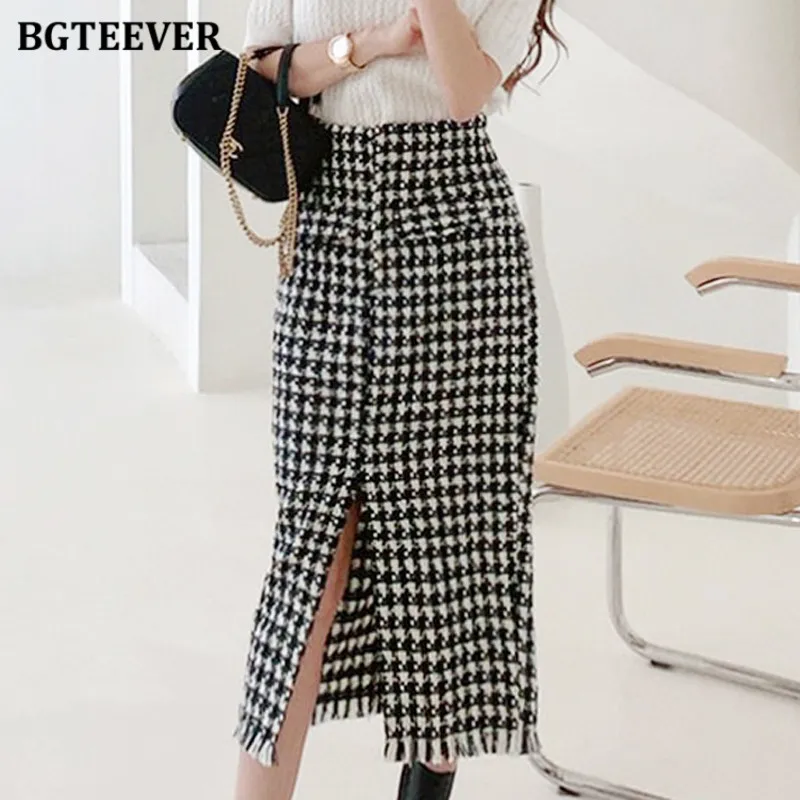 BGTEEVER Autumn Winter Ladies Woolen Skirts Elegant Split Package Hip Plaid Skirts for Women
BGTEEVER Autumn Winter Ladies Woolen Skirts Elegant Split Package Hip Plaid Skirts for Women