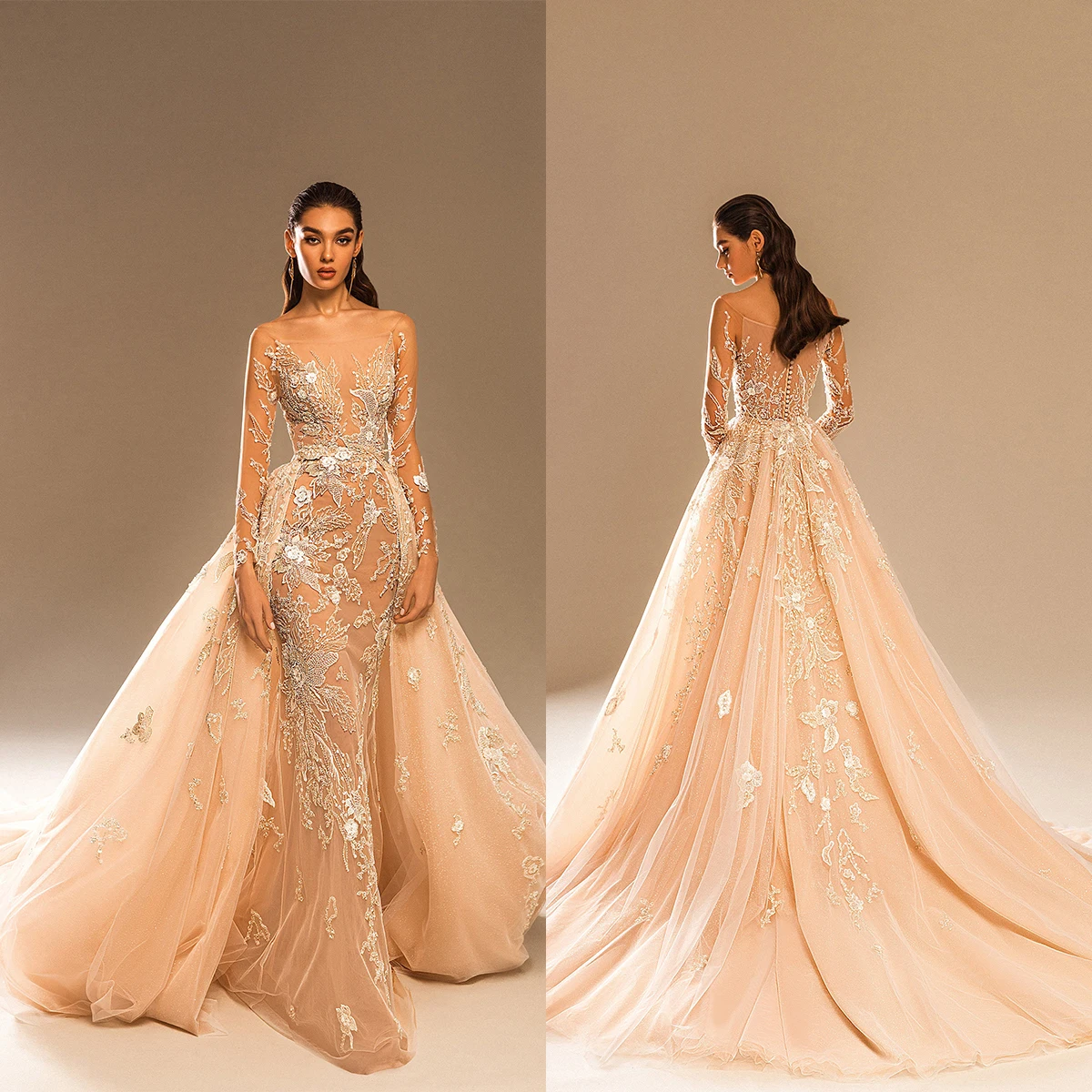 Luxury Mermaid Wedding Dresses Lone Sleeves Appliques Lace Bridal Gowns Custom Made Button Back Detachable Train Robe De Mariee
Luxury Mermaid Wedding Dresses Lone Sleeves Appliques Lace Bridal Gowns Custom Made Button Back Detachable Train Robe De Mariee