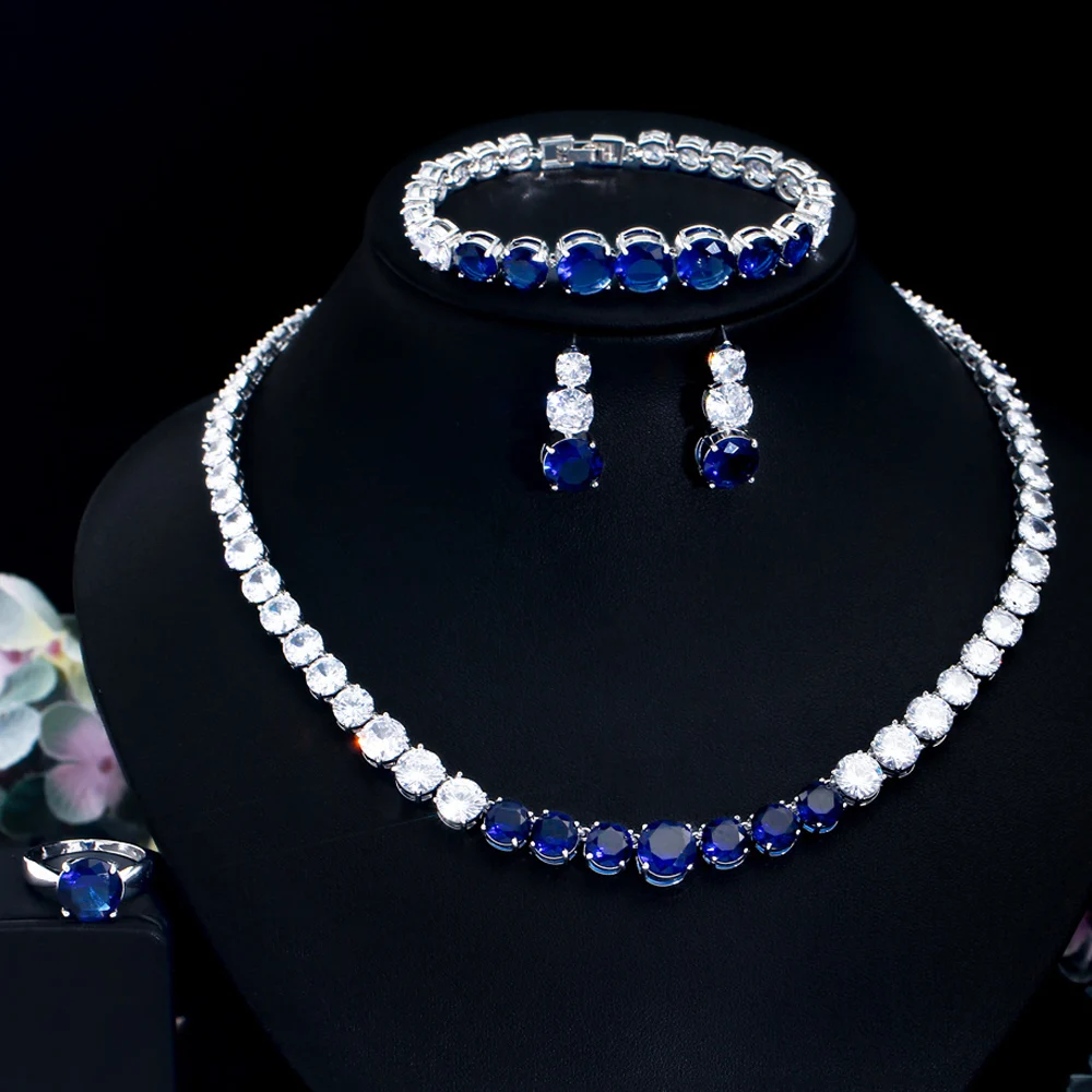 CWWZircons Round Cubic Zirconia Tennis Necklace Bracelet Earrings and Ring 4 pcs Bridal Wedding Jewelry Sets for Women T688
CWWZircons Round Cubic Zirconia Tennis Necklace Bracelet Earrings and Ring 4 pcs Bridal Wedding Jewelry Sets for Women T688