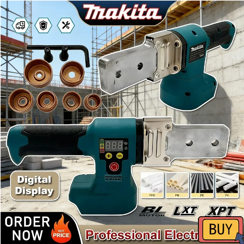Makita Electric Pipe Welding Machine 18V /20V battery Cordless Fuser PPR PE Soldering Iron Plastic Tube PP Heating Hot Melt
Makita Electric Pipe Welding Machine 18V /20V battery Cordless Fuser PPR PE Soldering Iron Plastic Tube PP Heating Hot Melt