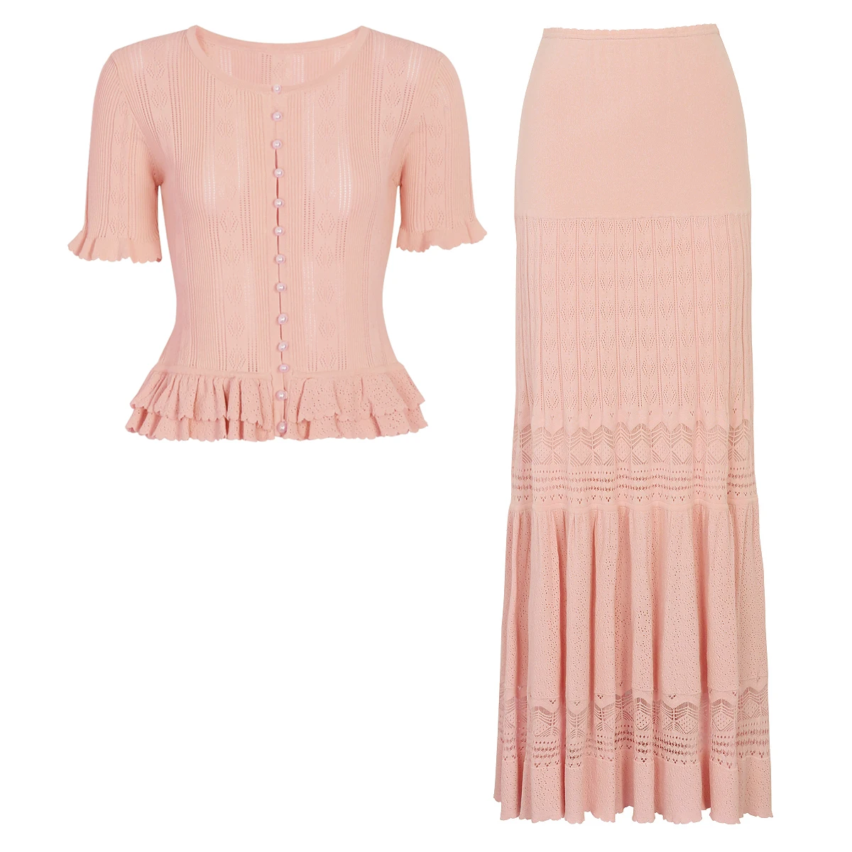 26131 High Version Summer New Versatile Elastic Knitted Pearl Button Short Sleeved Top Cardigan+slim Half Skirt Women's Set
26131 High Version Summer New Versatile Elastic Knitted Pearl Button Short Sleeved Top Cardigan+slim Half Skirt Women's Set