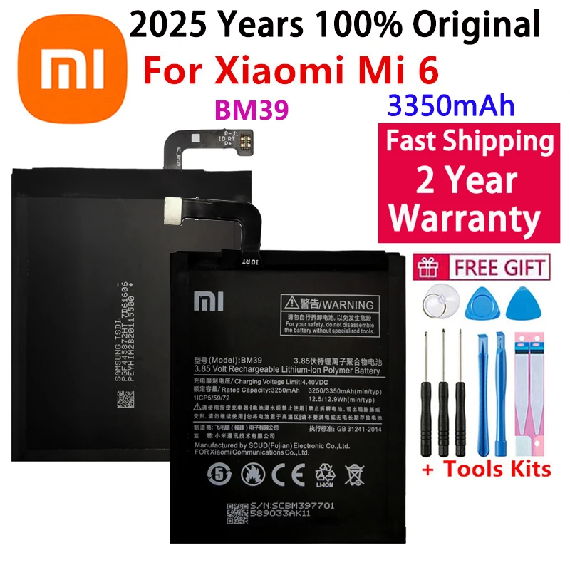 2025 Years BM39 Xiao mi Original Battery For Xiaomi Mi 6 Mi6 3250mAh High Capacity Phone Battery Bateria Fast Shipping + Tools
2025 Years BM39 Xiao mi Original Battery For Xiaomi Mi 6 Mi6 3250mAh High Capacity Phone Battery Bateria Fast Shipping + Tools