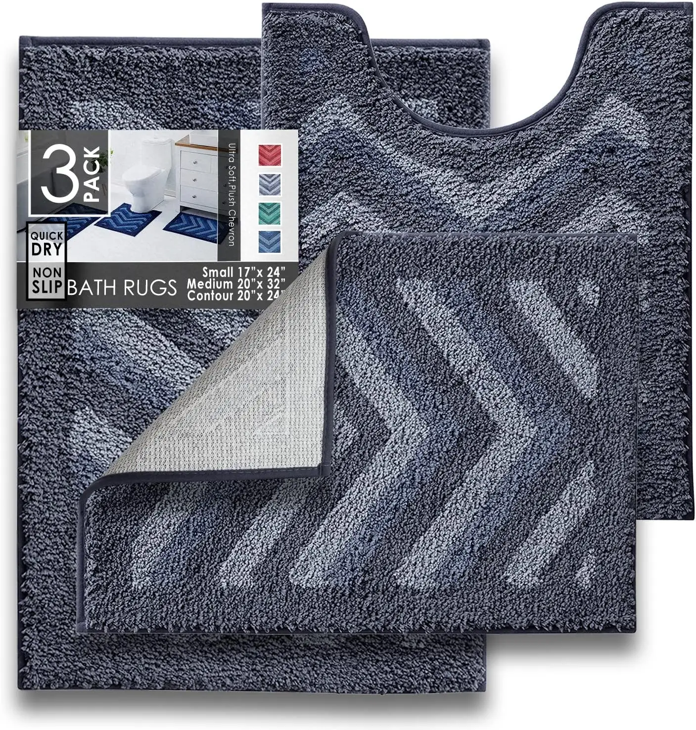Plush Bath Mat Set 3 Piece Shaggy Non Slip Rug for Bathroom with Rubber Backing Chevron Design Gray
Plush Bath Mat Set 3 Piece Shaggy Non Slip Rug for Bathroom with Rubber Backing Chevron Design Gray