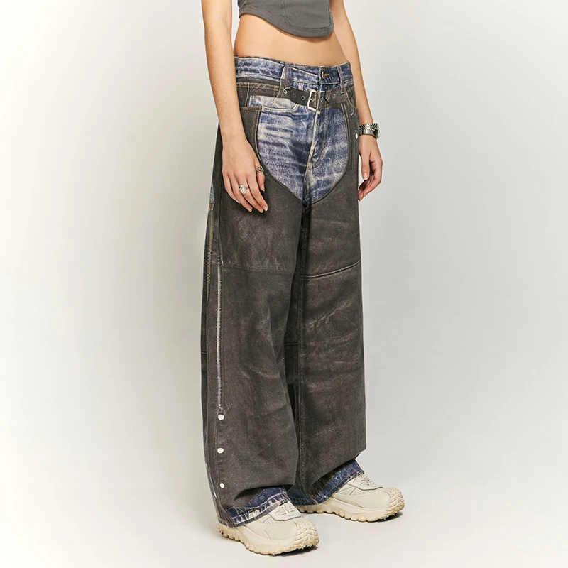 Fashion Personality Design Fake Two-Piece Illusion Jeans Men and Women Retro Digital Printing Stitching Straight-Leg Trousers
Fashion Personality Design Fake Two-Piece Illusion Jeans Men and Women Retro Digital Printing Stitching Straight-Leg Trousers