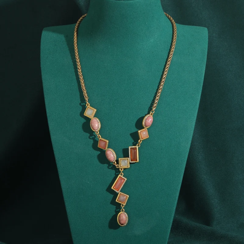 Vintagel Patterned Y-shaped Pendant Pink Necklace Square Rectangular Geometric Cat Eye Opal Stone Women's Accessory Jewelry Bulk
Vintagel Patterned Y-shaped Pendant Pink Necklace Square Rectangular Geometric Cat Eye Opal Stone Women's Accessory Jewelry Bulk